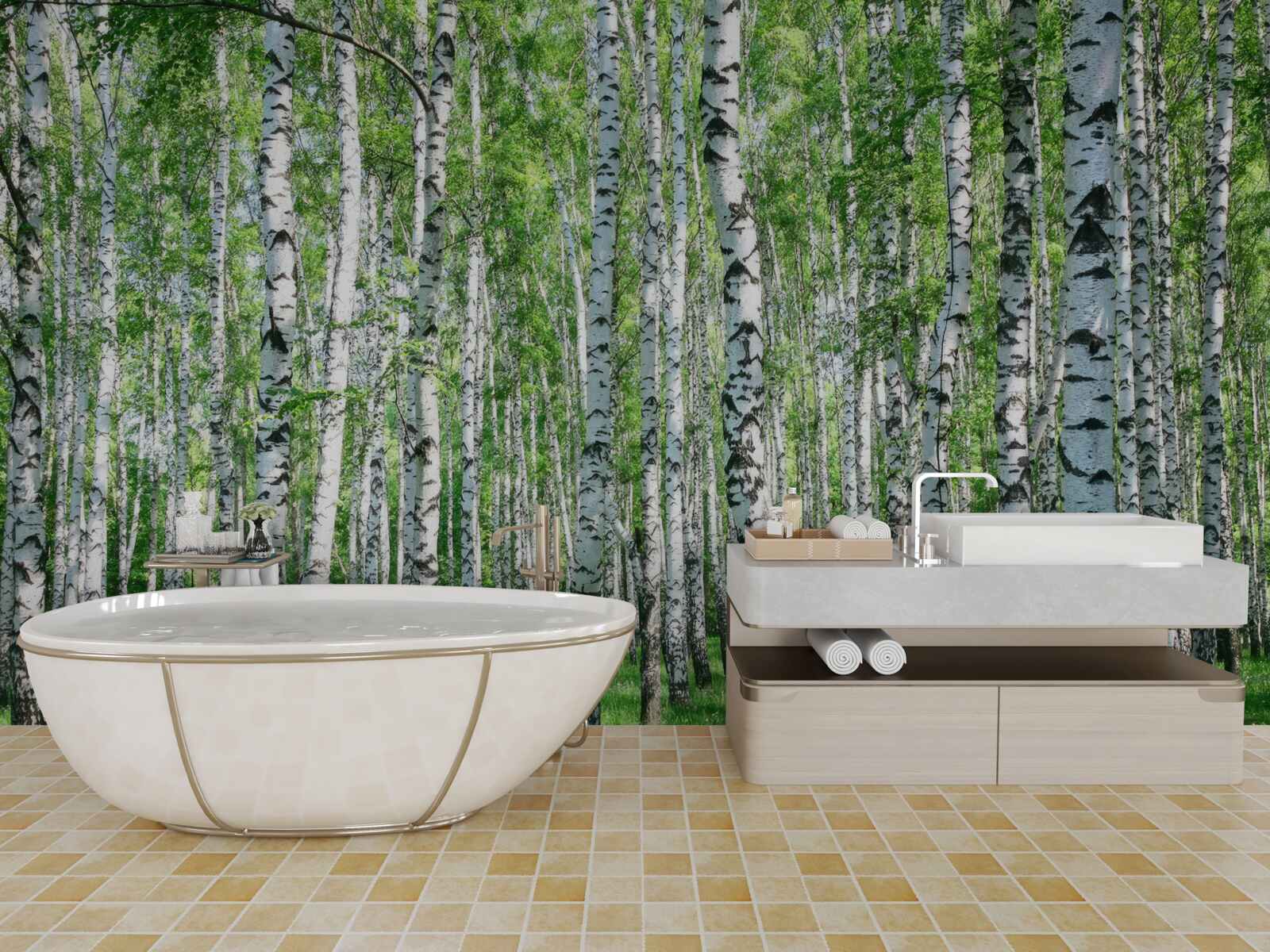 Fototapeta jarný brezový les