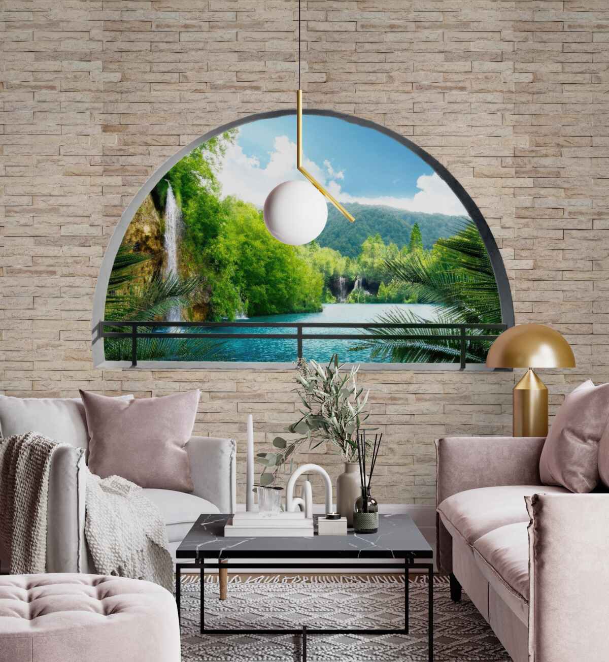 Fototapeta diera v stene ponúkajúca malebný výhľad na prírodu