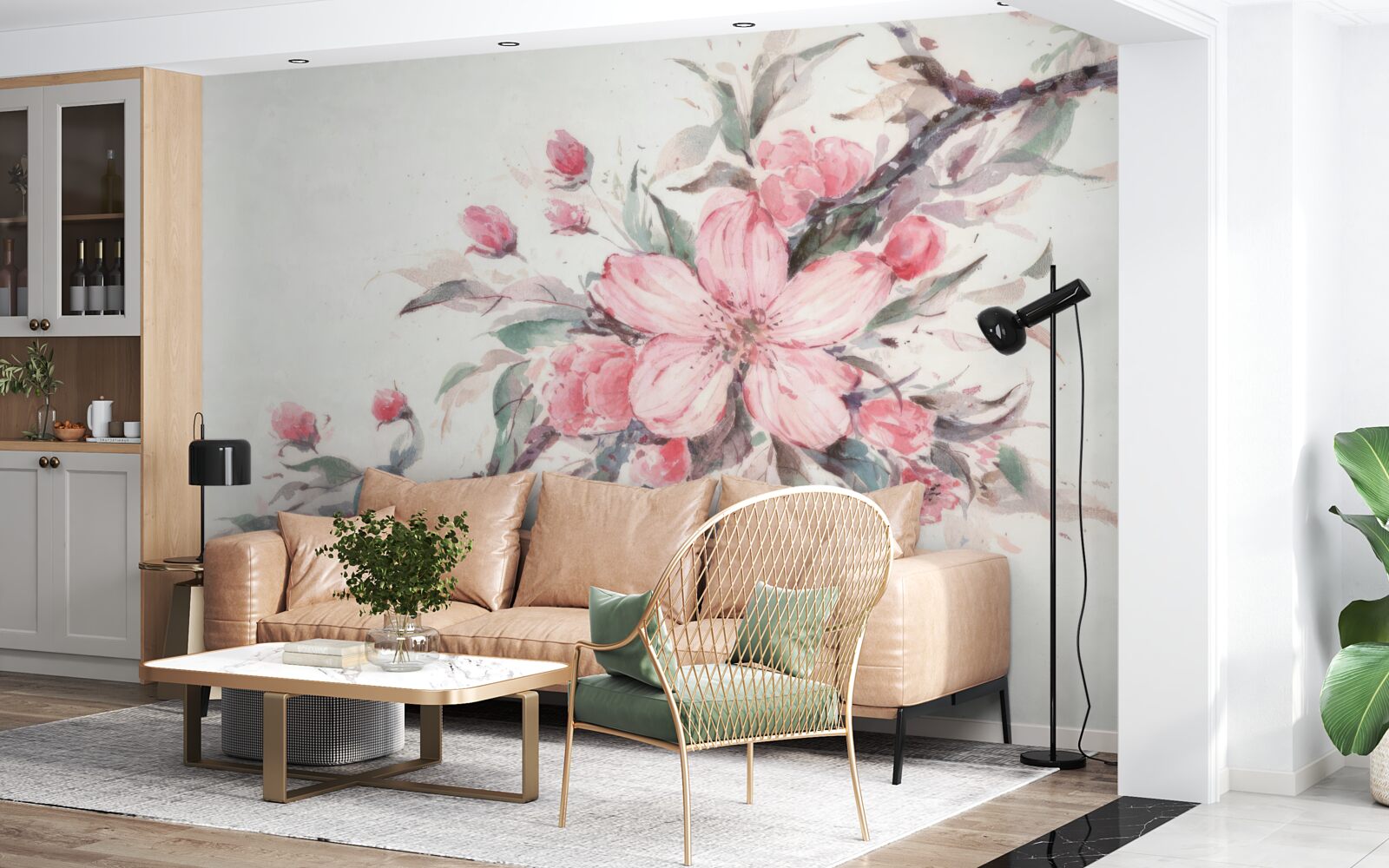 Fototapeta konárik s rozkvitnutým ružovým kvetom