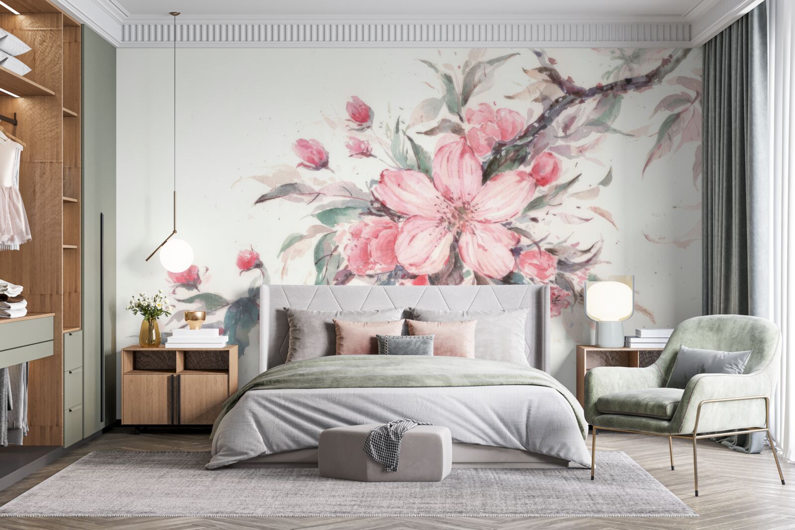 Fototapeta konárik s rozkvitnutým ružovým kvetom