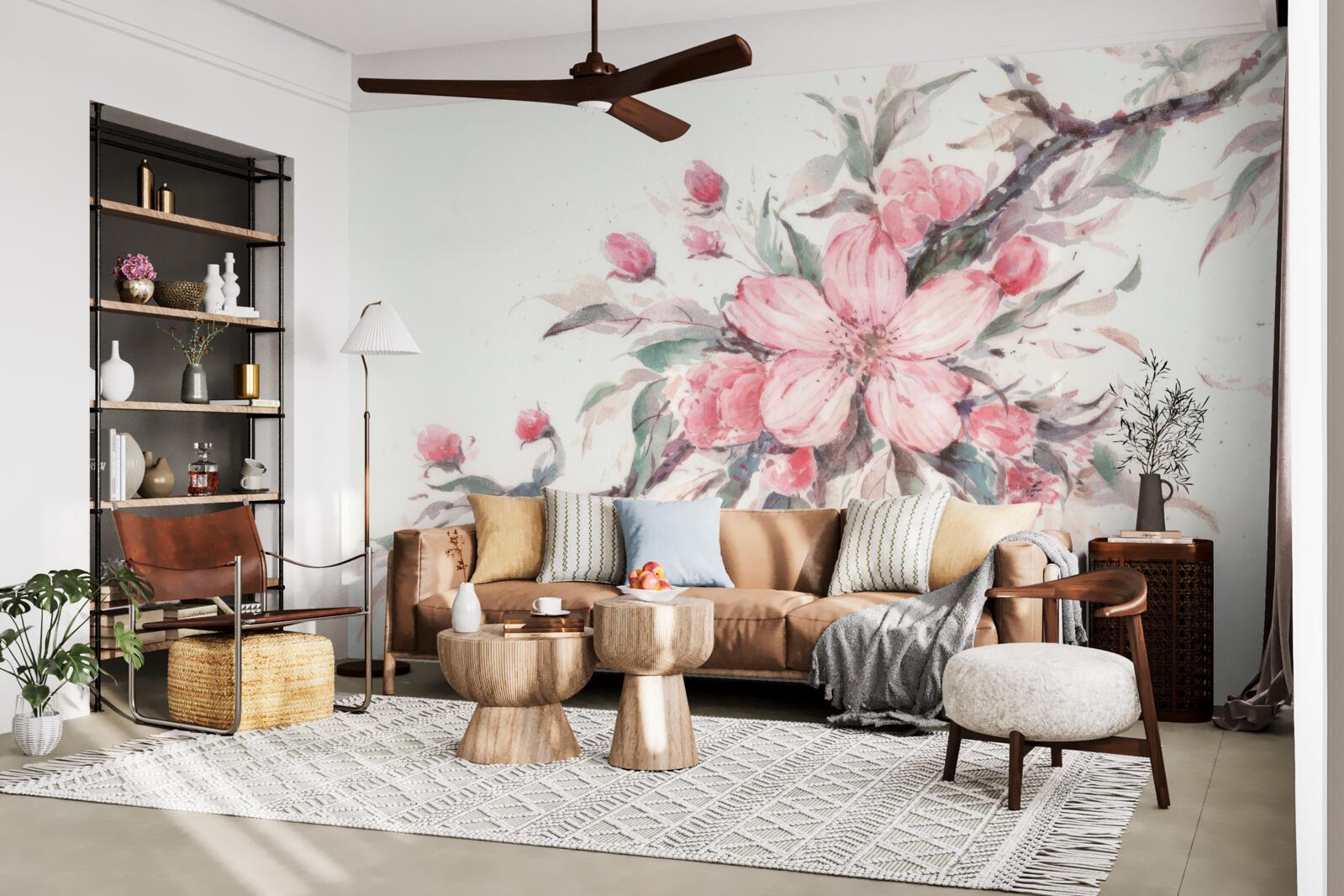 Fototapeta konárik s rozkvitnutým ružovým kvetom