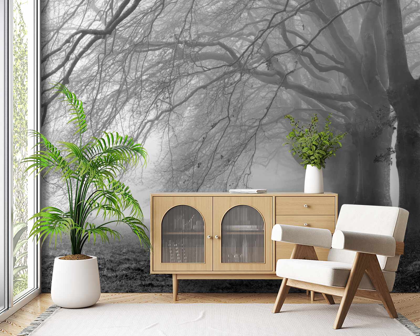 Fototapeta hmlistý les pokrytý stromami