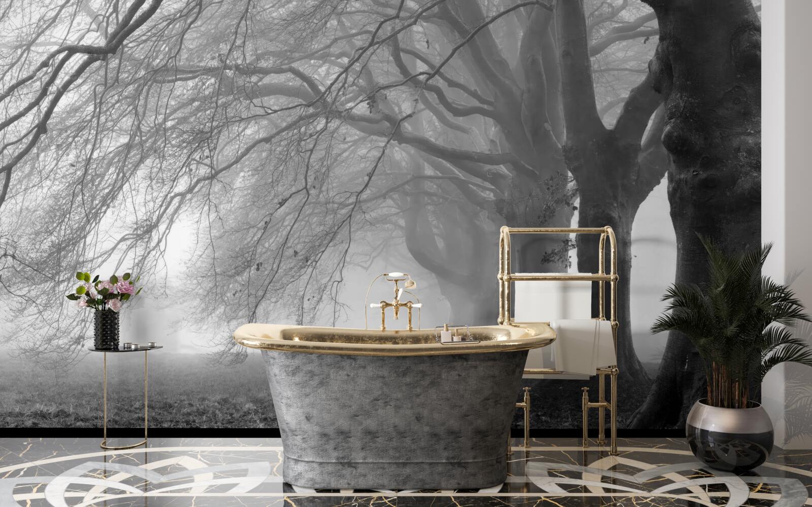 Fototapeta hmlistý les pokrytý stromami