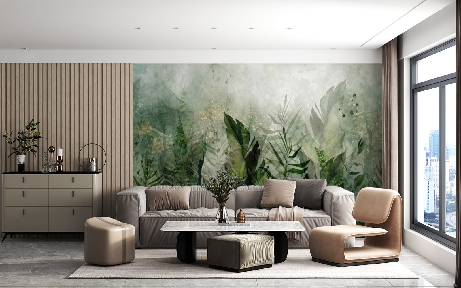 Fototapeta zelené listy v abstraktnom štýle