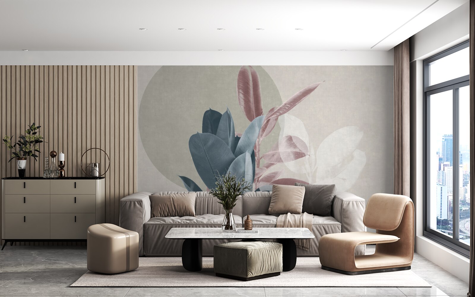 Fototapeta figovník na pozadí sivej steny