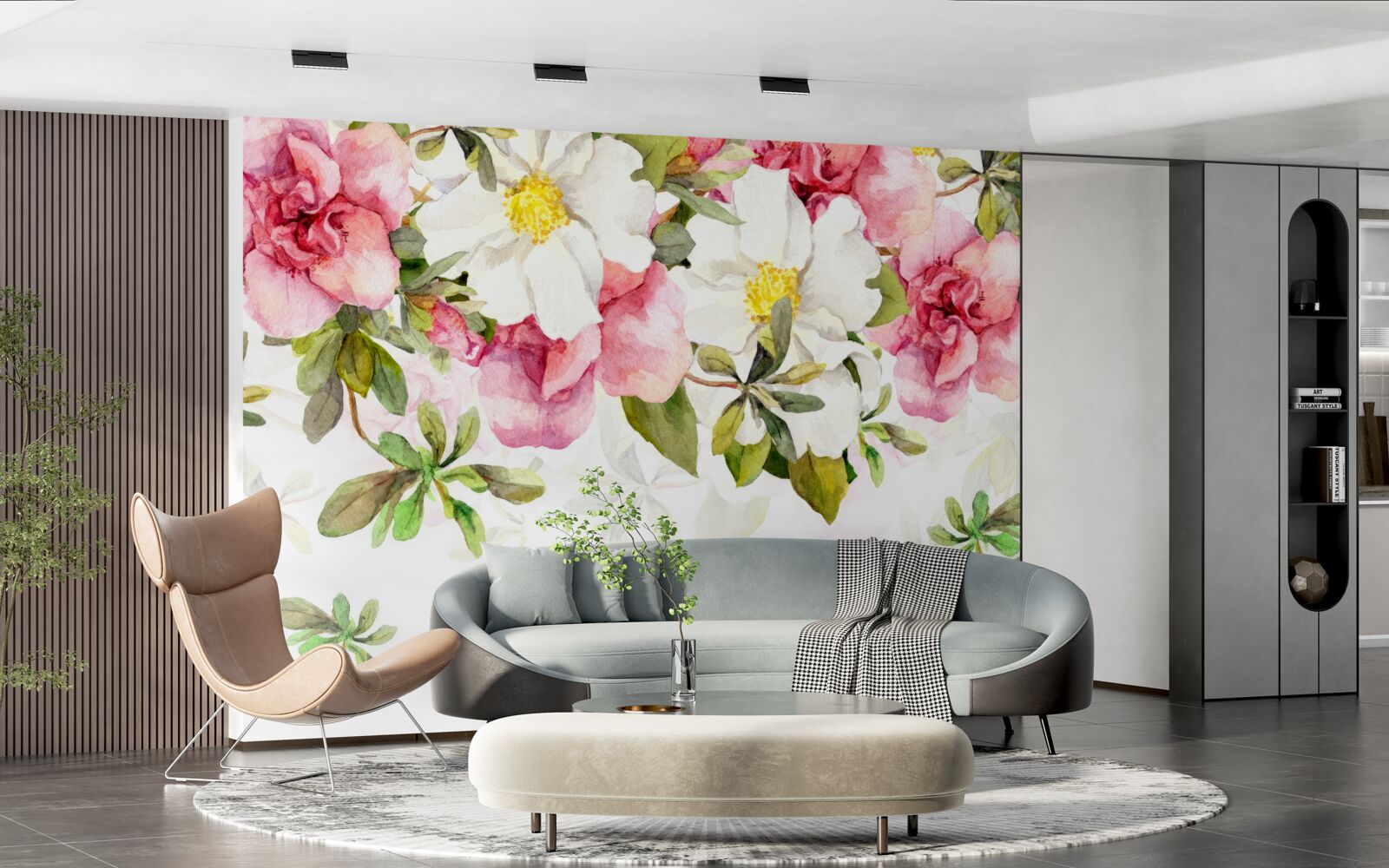 Fototapeta biele sedmokrásky a ružové ruže