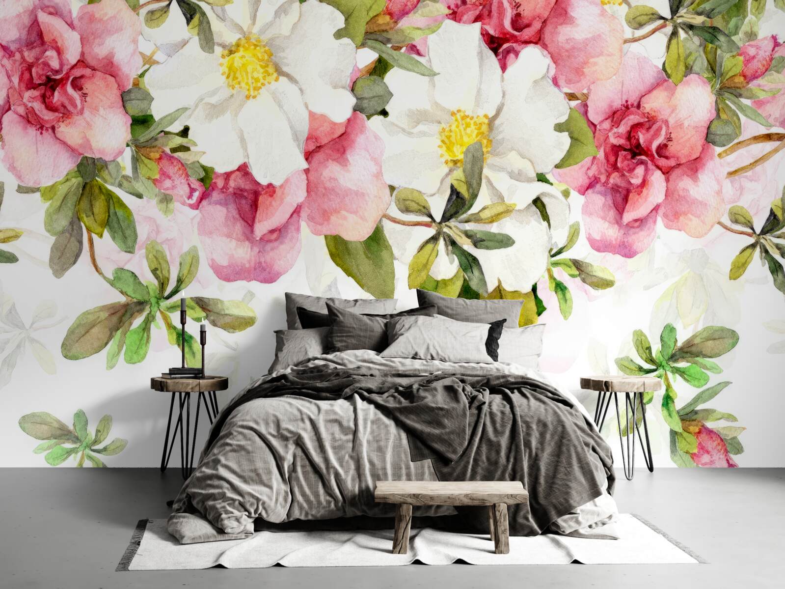 Fototapeta biele sedmokrásky a ružové ruže