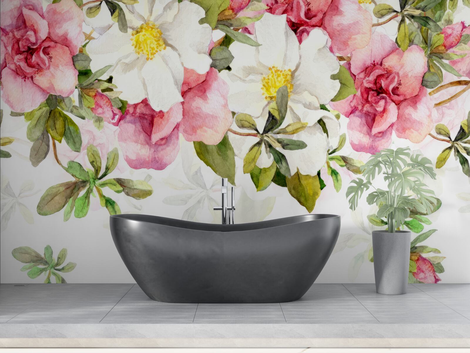 Fototapeta biele sedmokrásky a ružové ruže