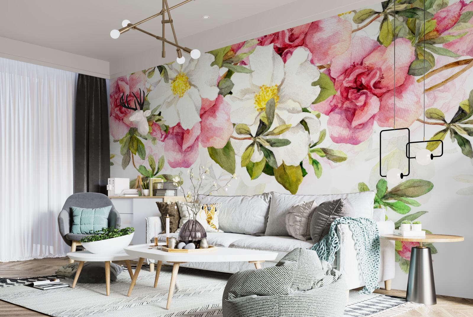 Fototapeta biele sedmokrásky a ružové ruže