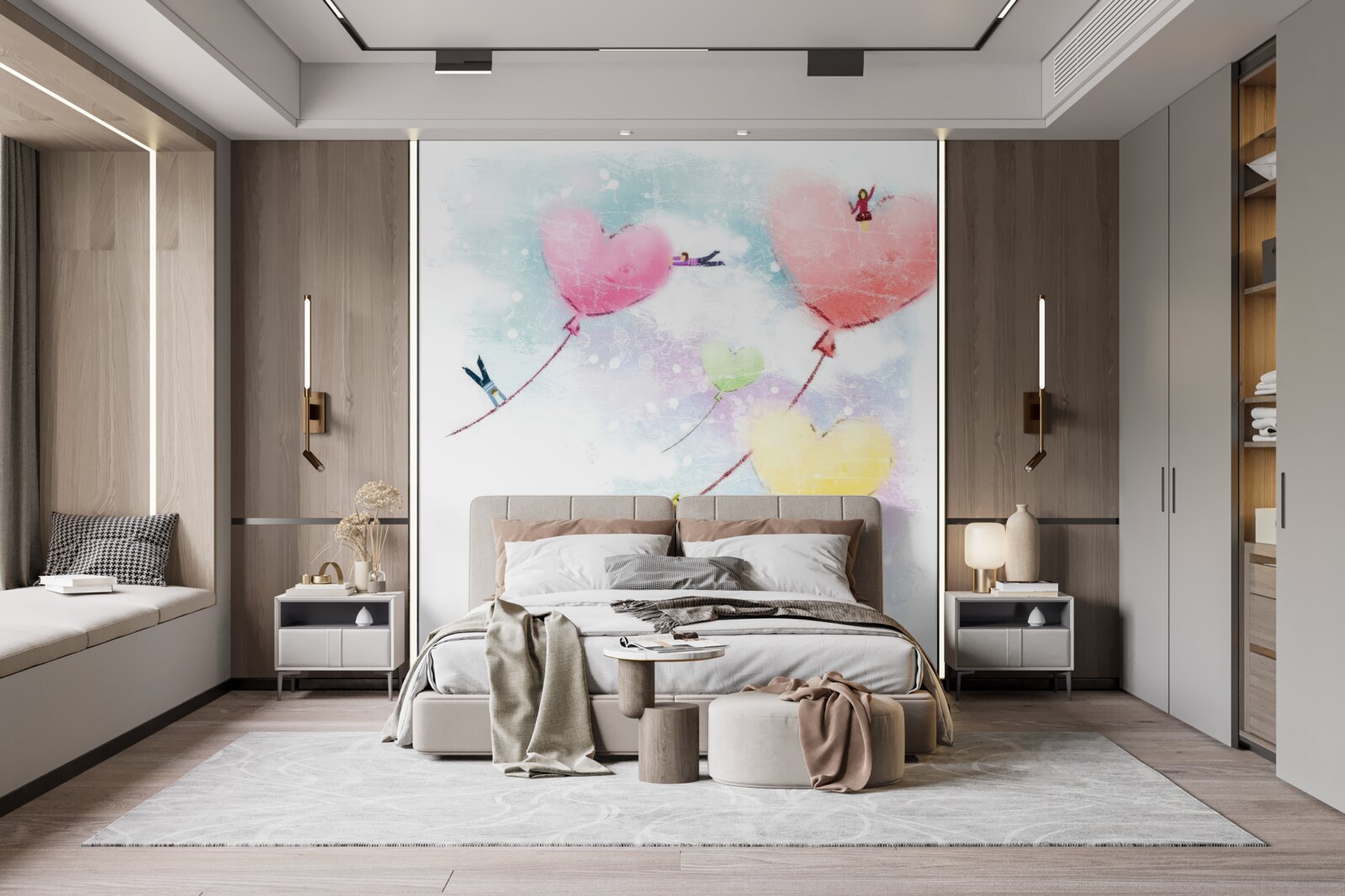 Fototapeta ľudia lietajú v balónoch v tvare srdca