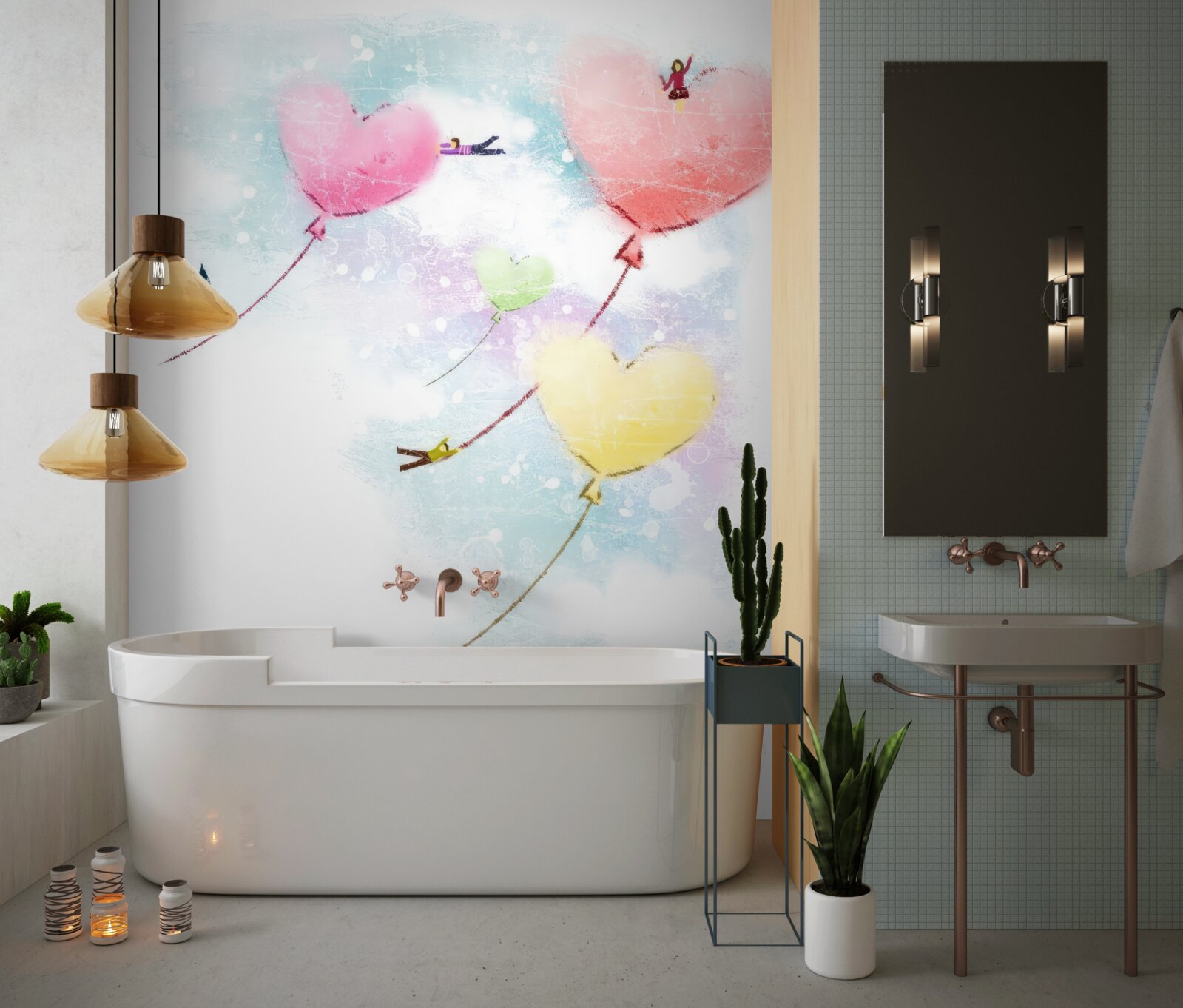 Fototapeta ľudia lietajú v balónoch v tvare srdca