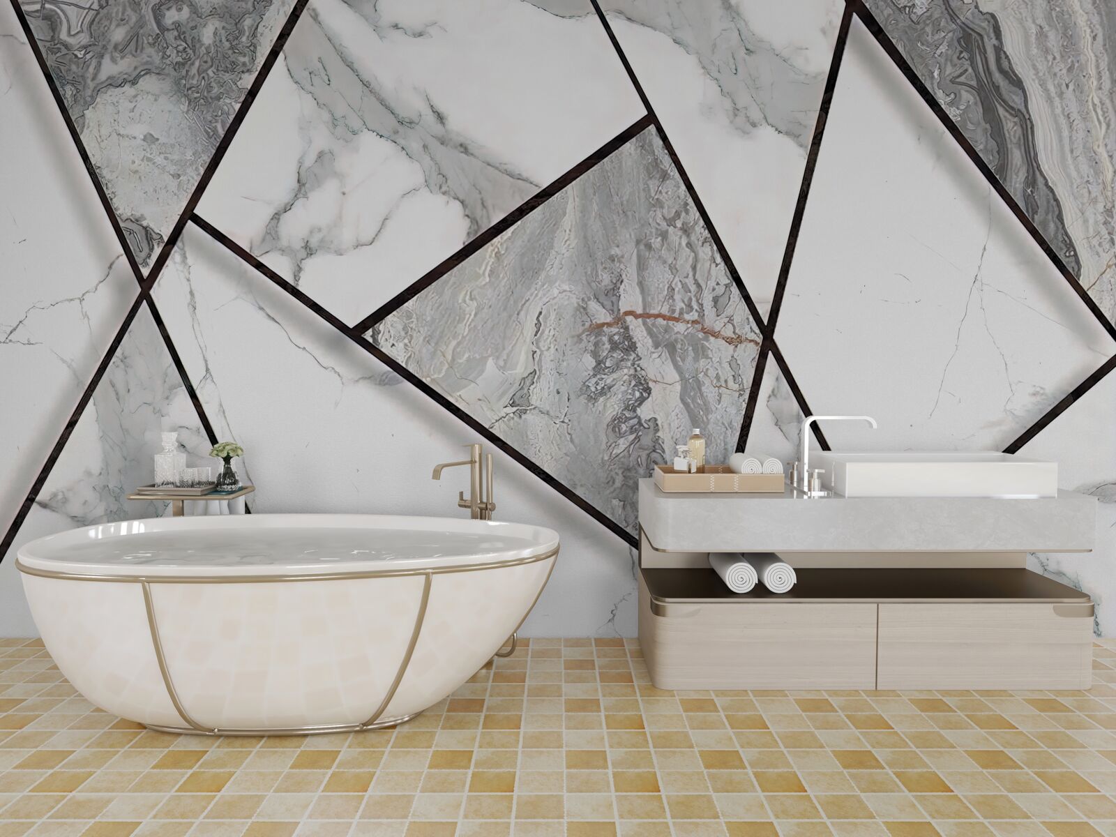 Fototapeta mramorové dlaždice v čiernej a bielej farbe