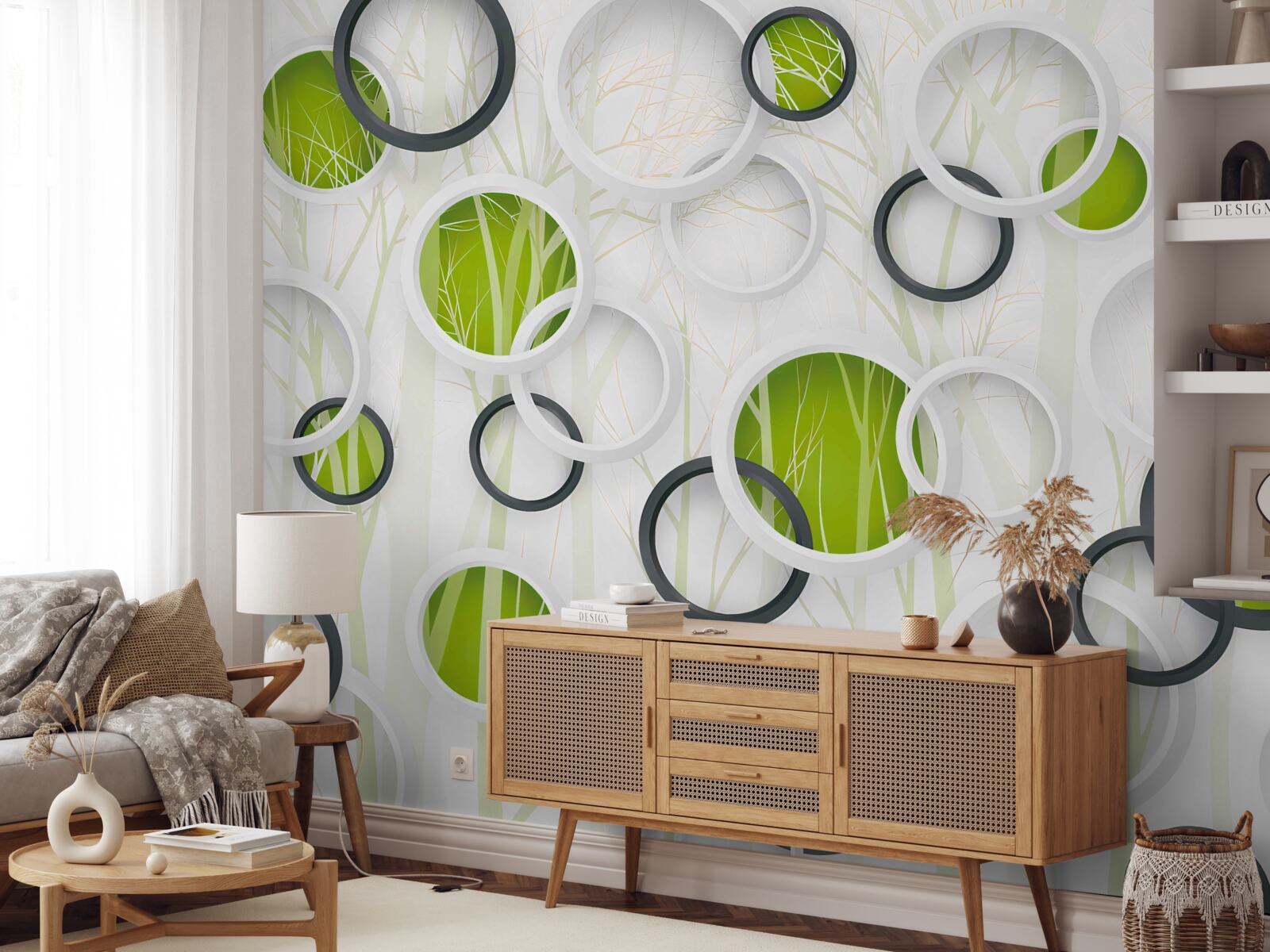 Fototapeta kolesá v bielej a čiernej farbe so zeleným odtieňom