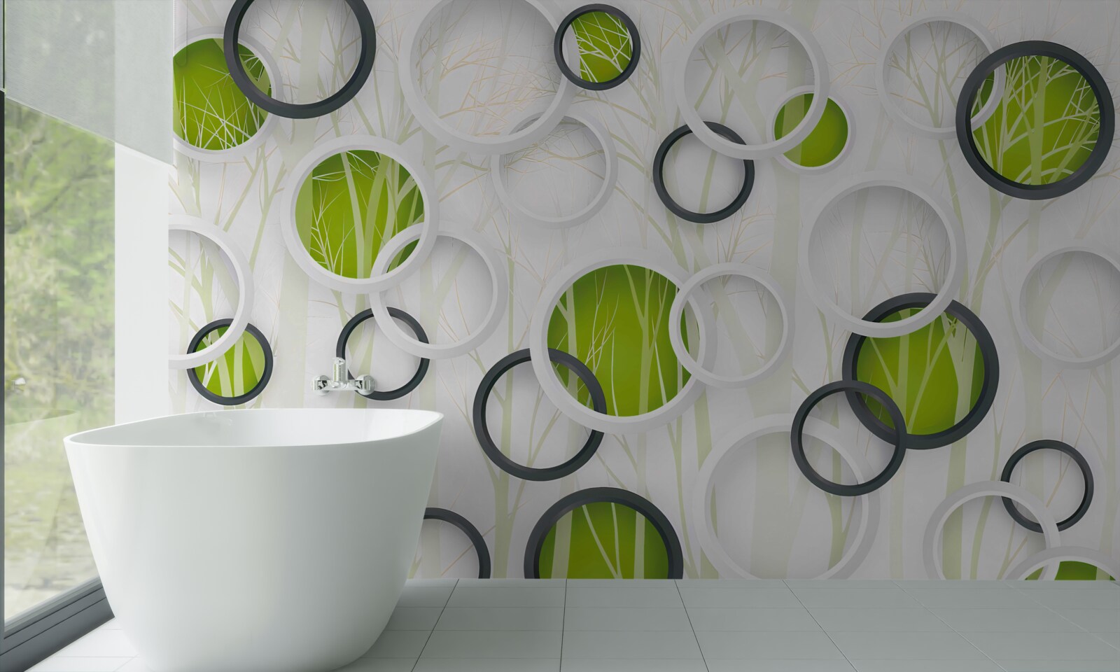 Fototapeta kolesá v bielej a čiernej farbe so zeleným odtieňom