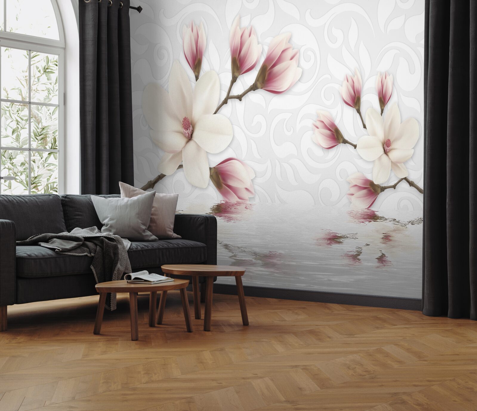 Fototapeta nad vodou sú biele a ružové kvety