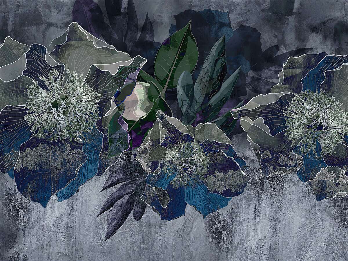 Fototapeta kvety maľované akvarelom na sivom podklade