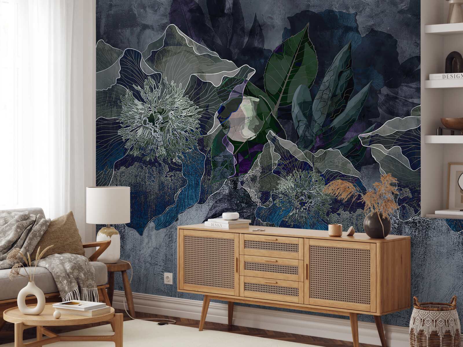 Fototapeta kvety maľované akvarelom na sivom podklade