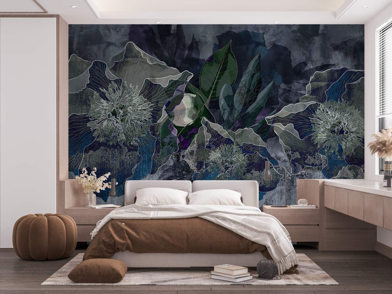 Fototapeta kvety maľované akvarelom na sivom podklade