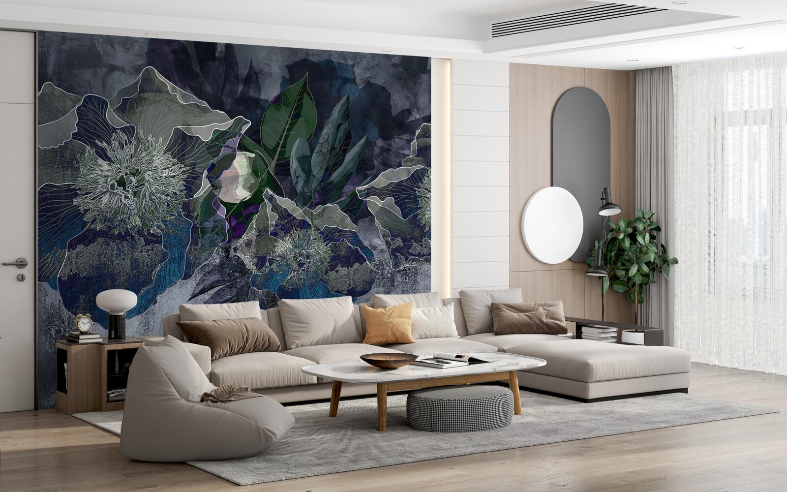 Fototapeta kvety maľované akvarelom na sivom podklade