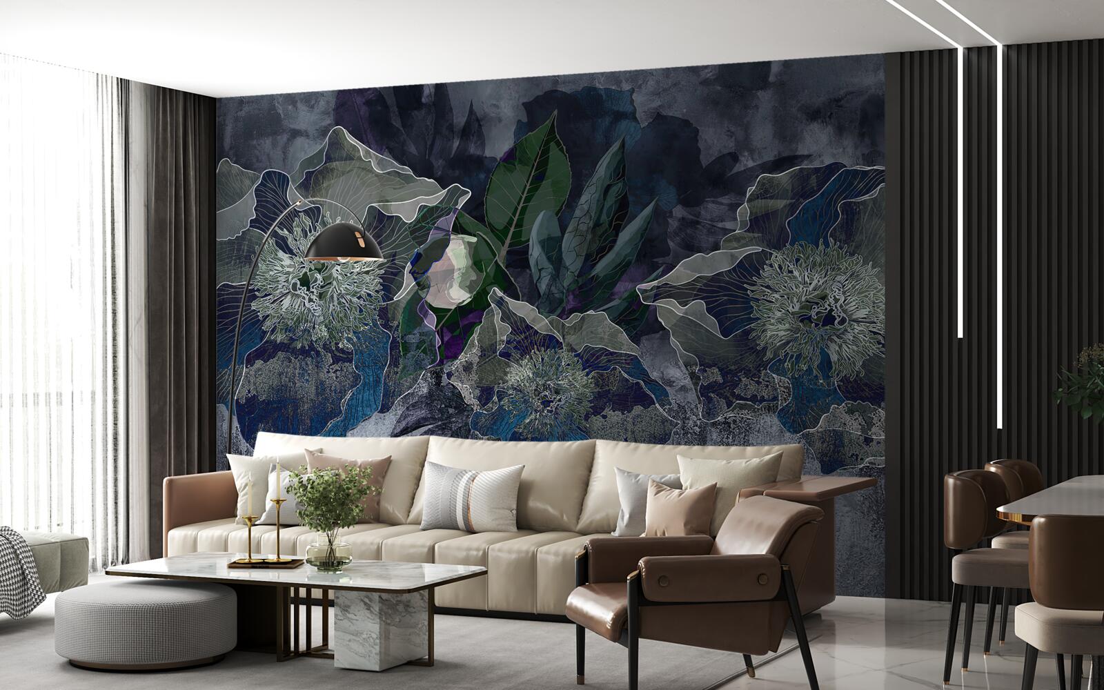 Fototapeta kvety maľované akvarelom na sivom podklade