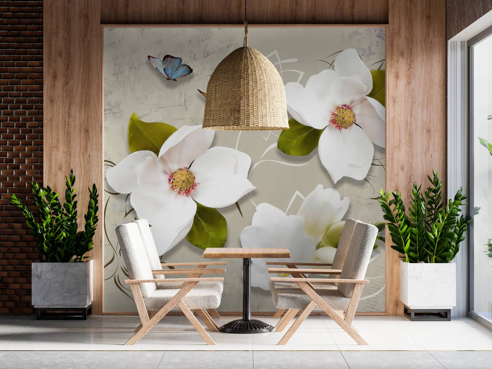 Fototapeta dva motýle a biele kvety