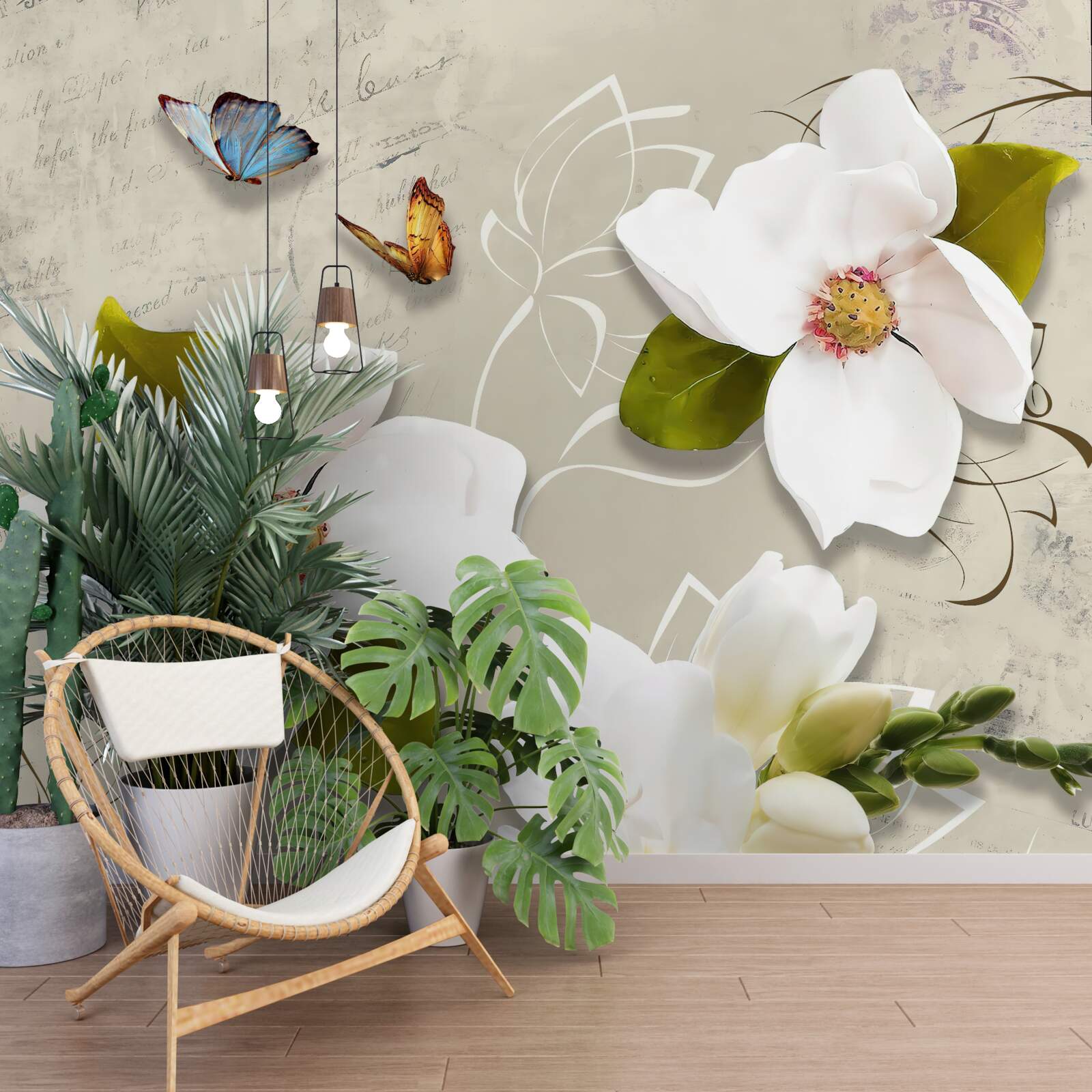 Fototapeta dva motýle a biele kvety