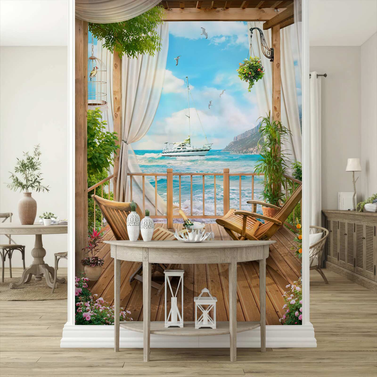 Fototapeta stoličky na terase s úchvatnou scenériou