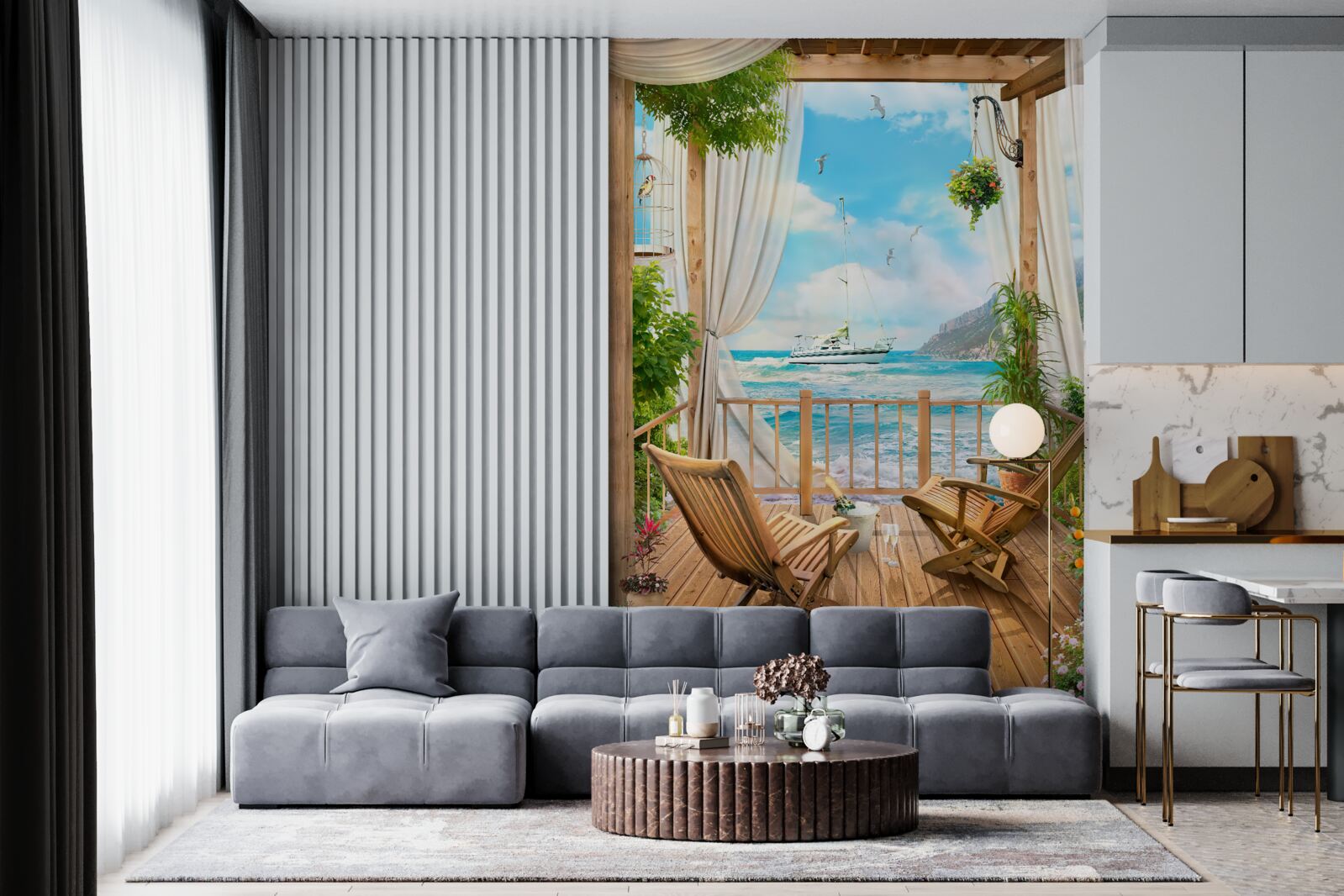 Fototapeta stoličky na terase s úchvatnou scenériou