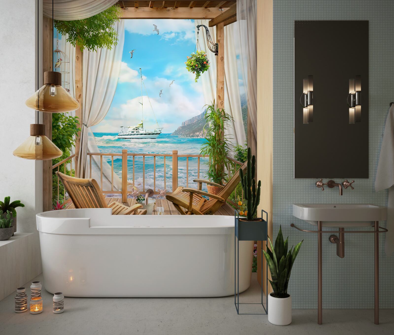 Fototapeta stoličky na terase s úchvatnou scenériou