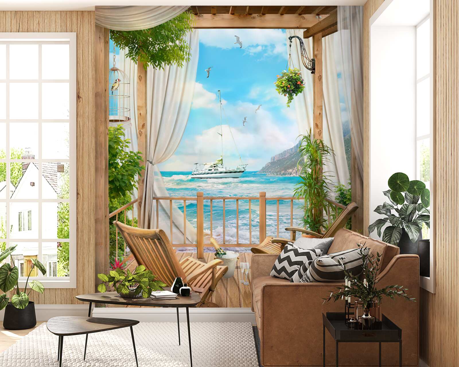 Fototapeta stoličky na terase s úchvatnou scenériou