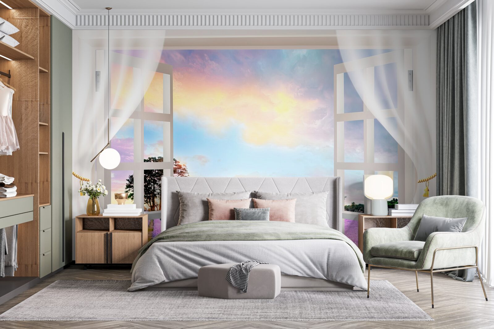 Fototapeta panoráma levanduľového poľa z okna