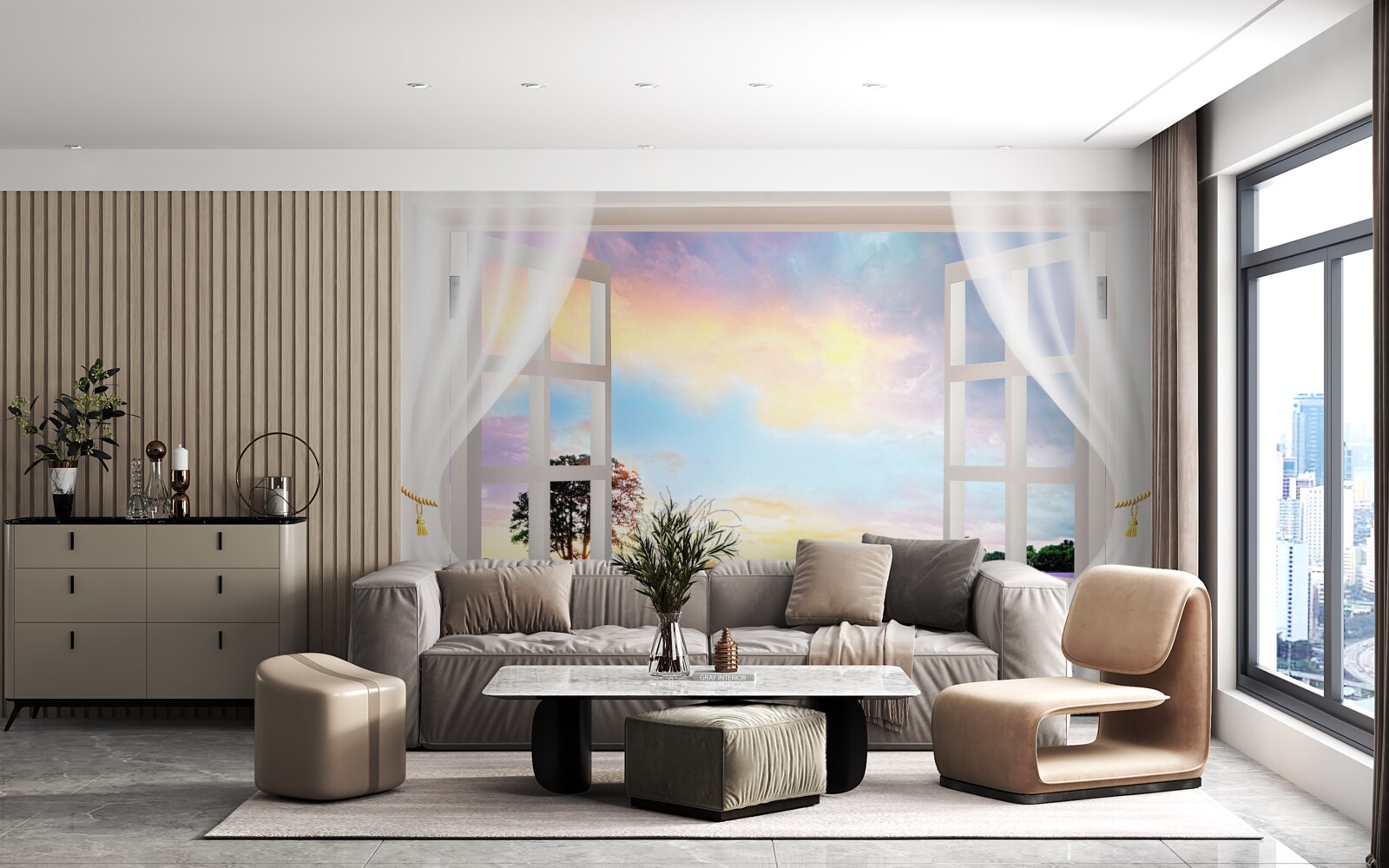 Fototapeta panoráma levanduľového poľa z okna