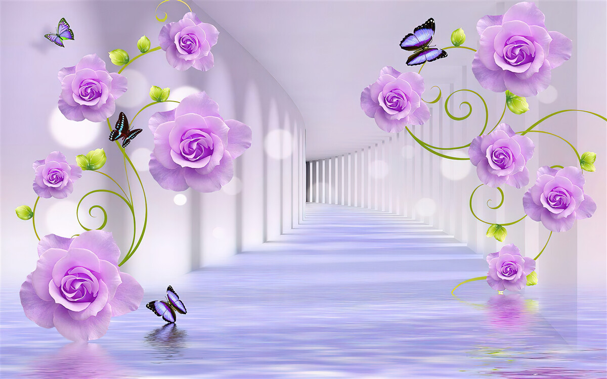 Fototapeta dlhá chodba a orgovánové ruže