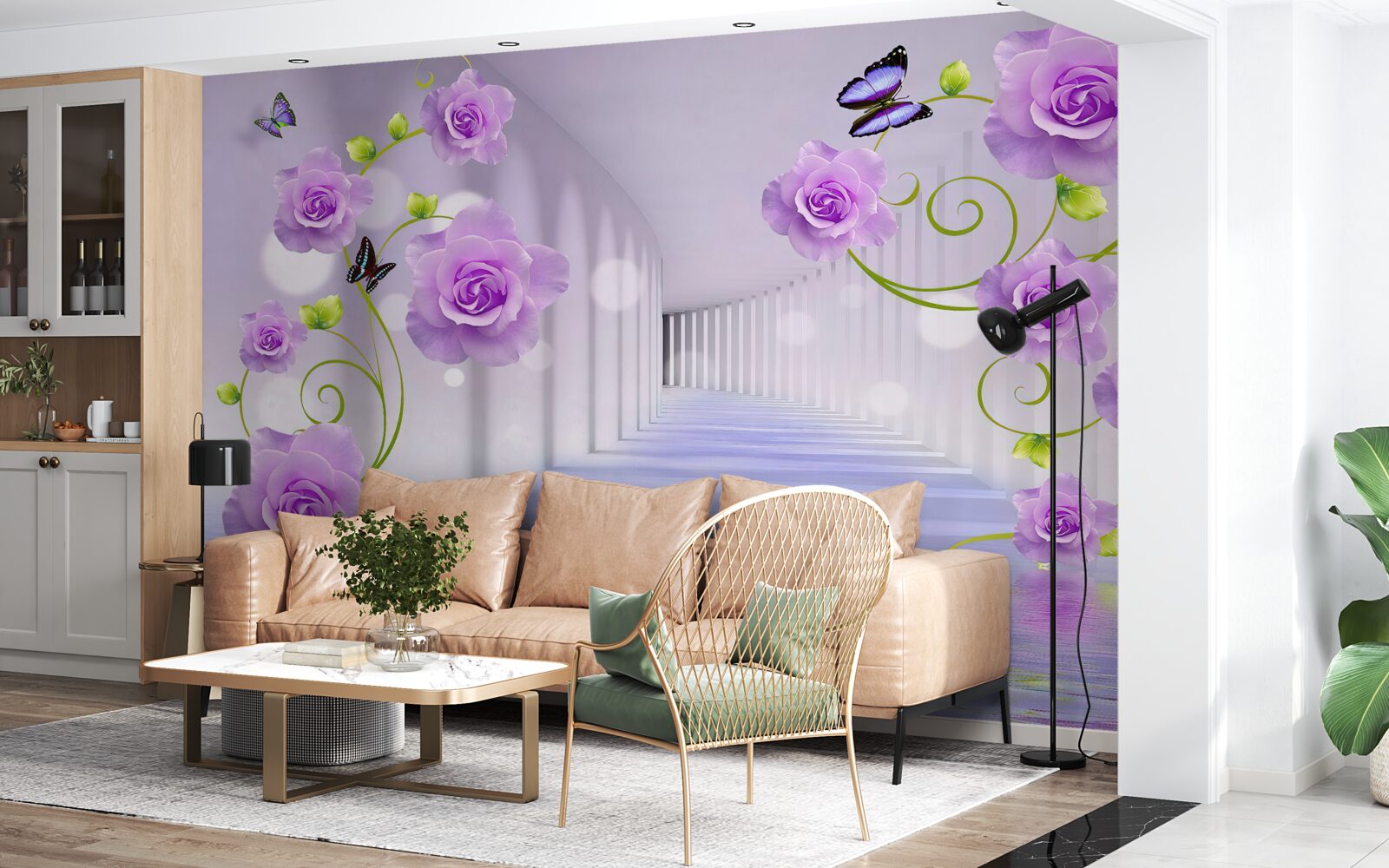 Fototapeta dlhá chodba a orgovánové ruže