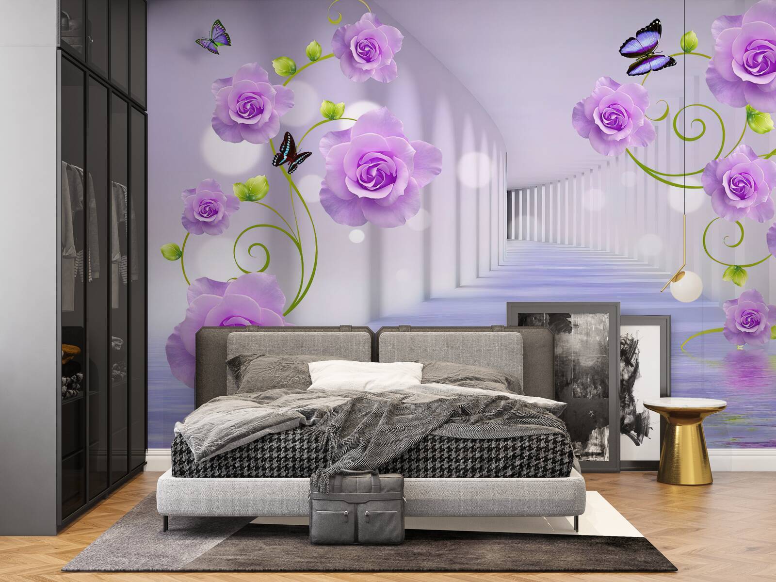 Fototapeta dlhá chodba a orgovánové ruže