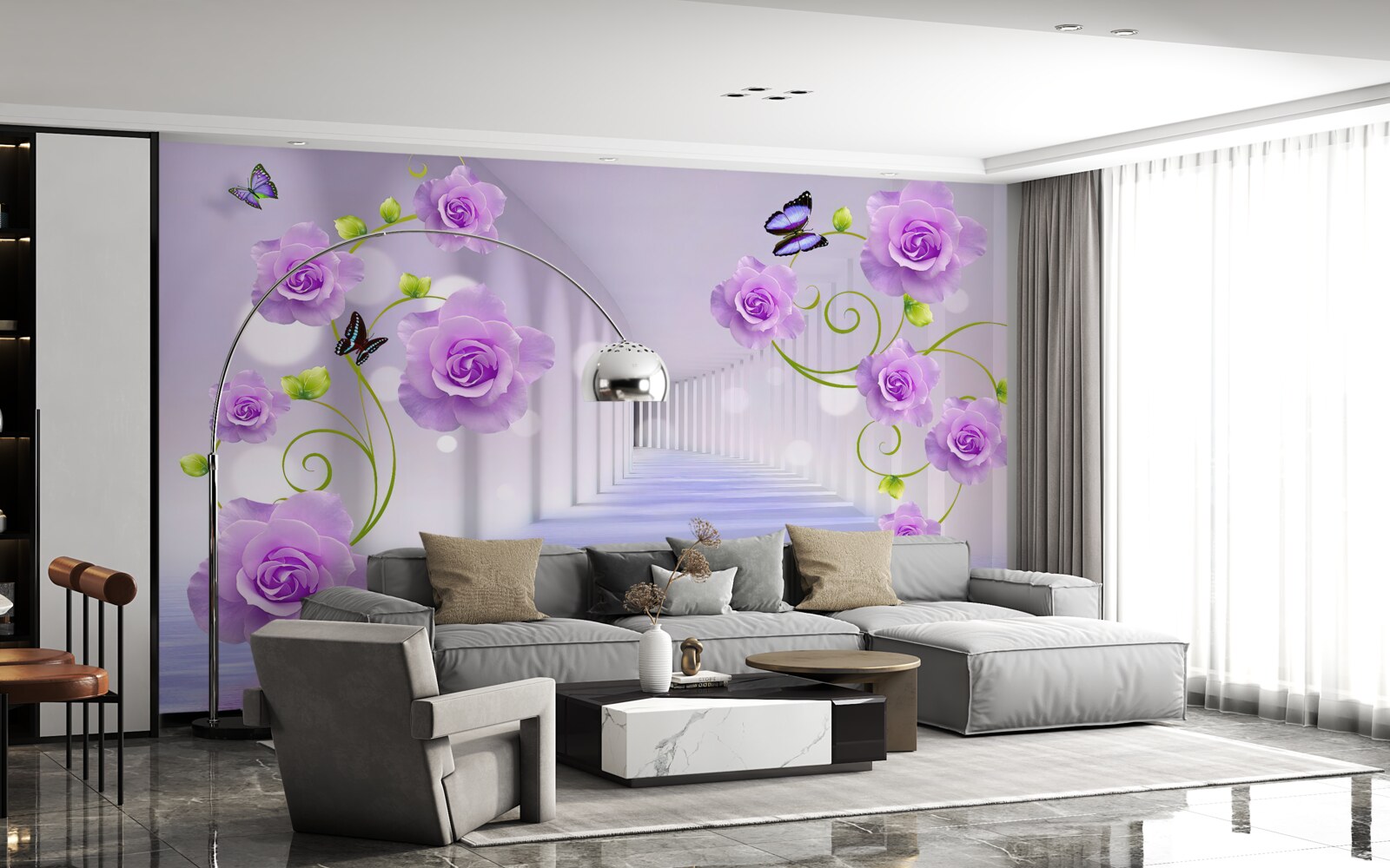 Fototapeta dlhá chodba a orgovánové ruže