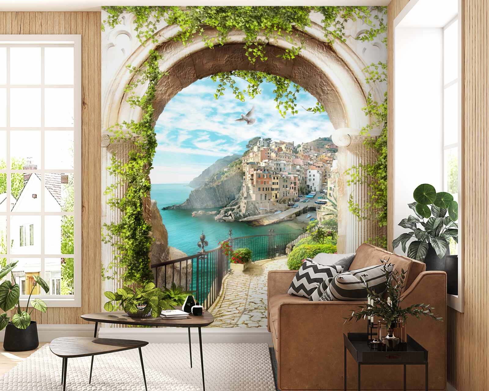 Fototapeta domy na útese nad vodnou hladinou