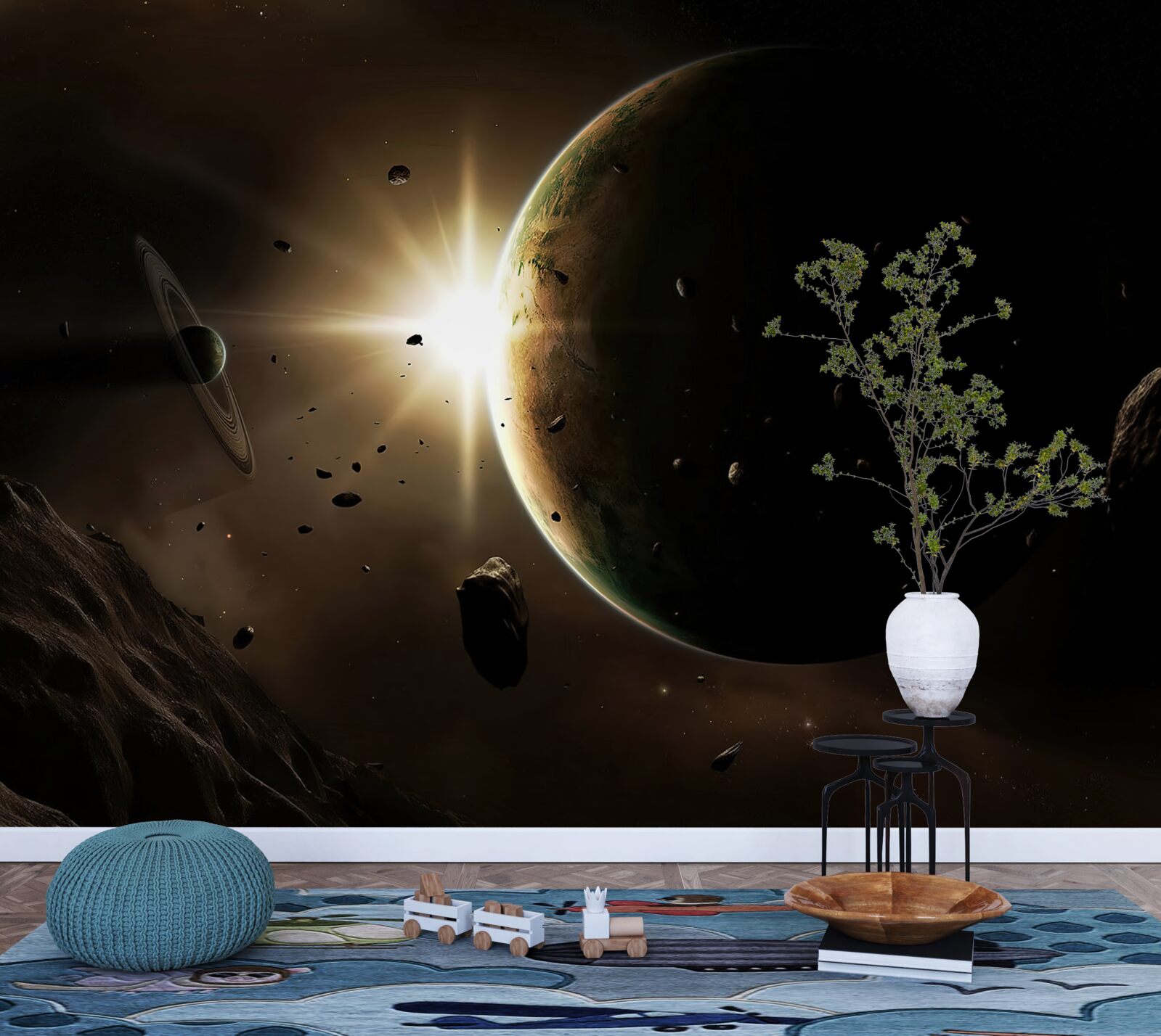 Fototapeta planéty a kométy, ktoré sa rútia okolo