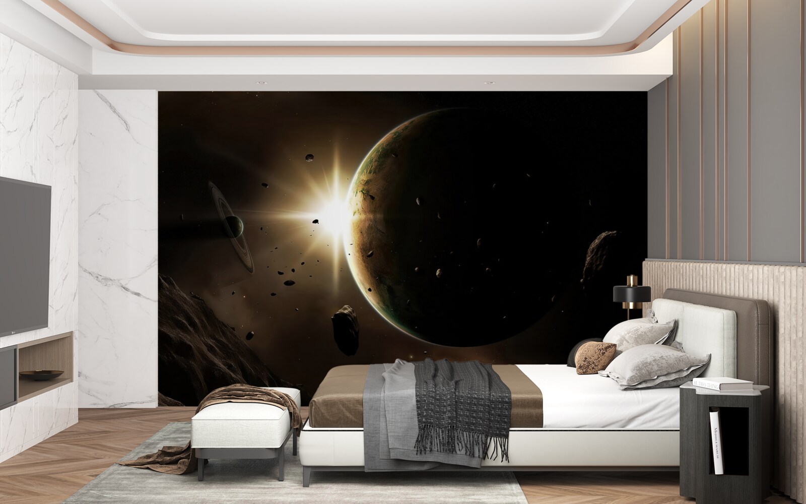 Fototapeta planéty a kométy, ktoré sa rútia okolo