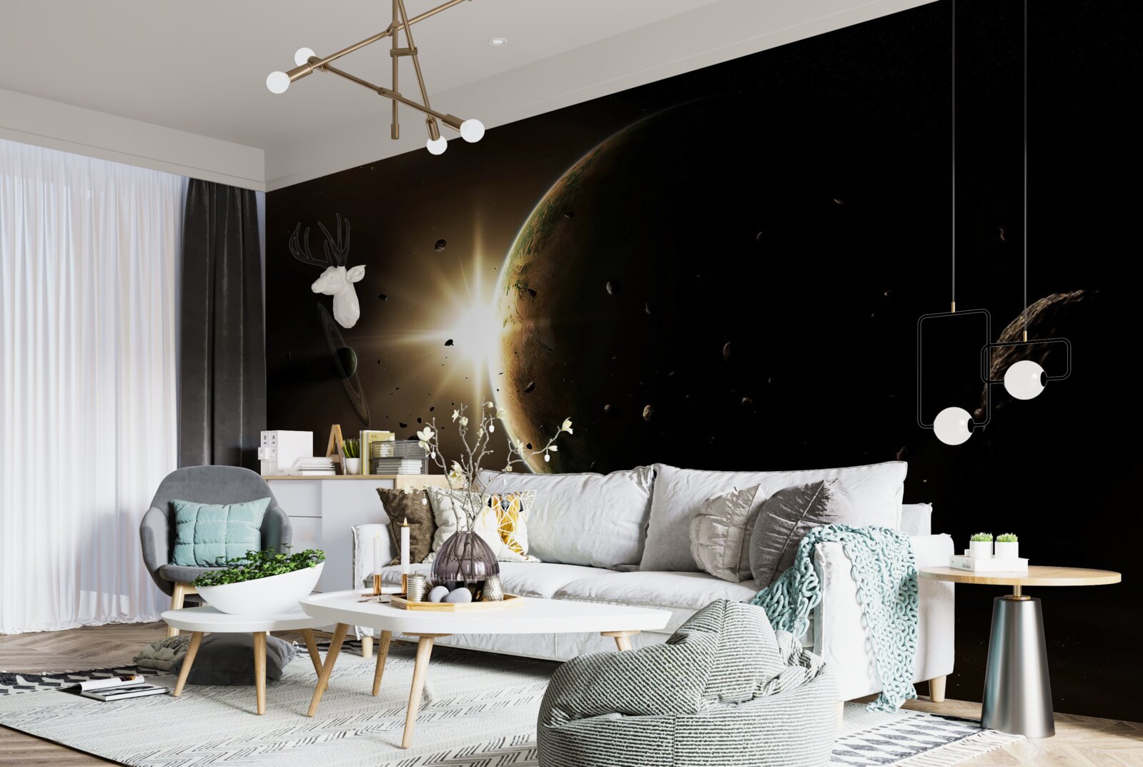 Fototapeta planéty a kométy, ktoré sa rútia okolo