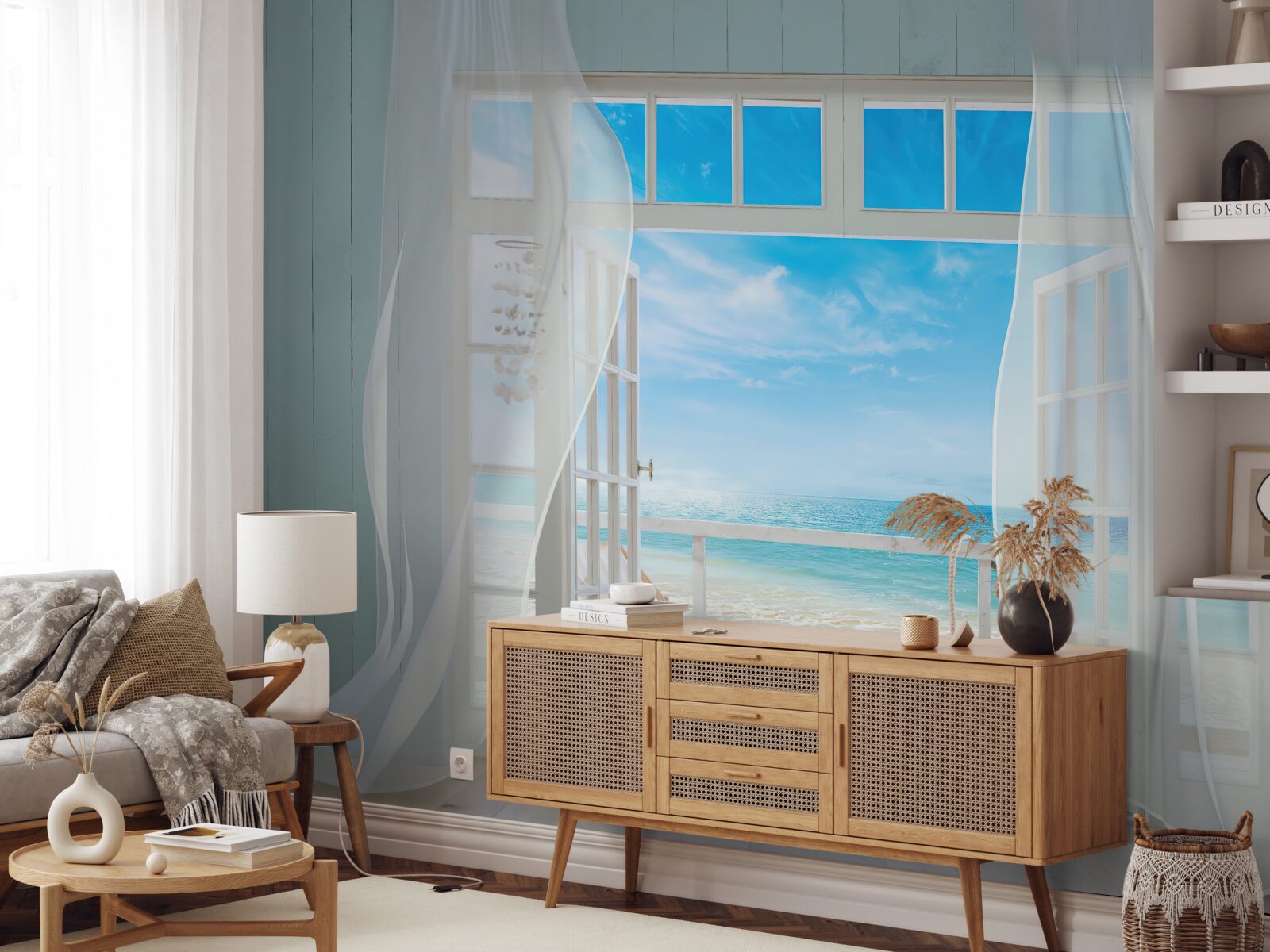 Fototapeta vlajúce závesy otvoreného okna