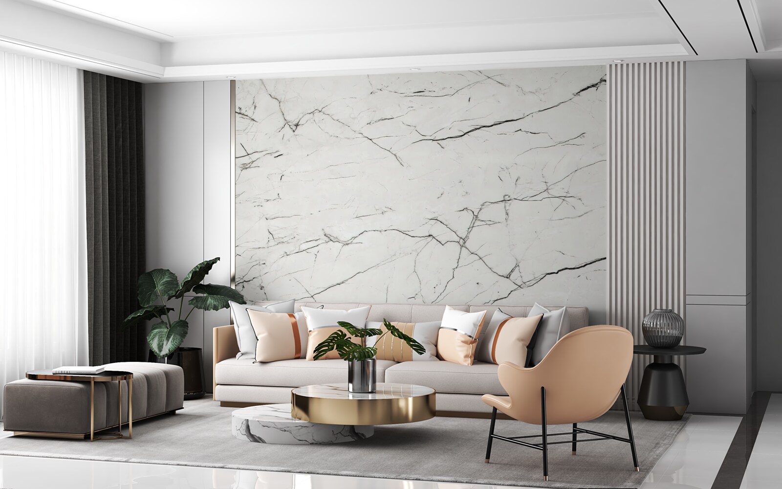 Fototapeta biely mramor s tenkými tmavými žilami