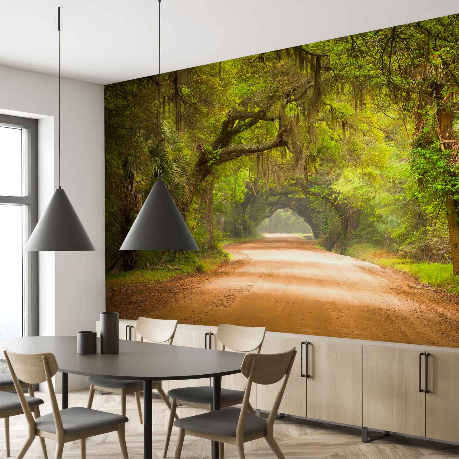 Fototapeta priestranná dráha obklopená zelenými listami