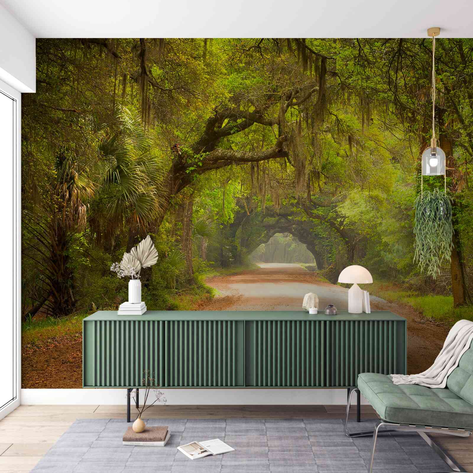 Fototapeta priestranná dráha obklopená zelenými listami