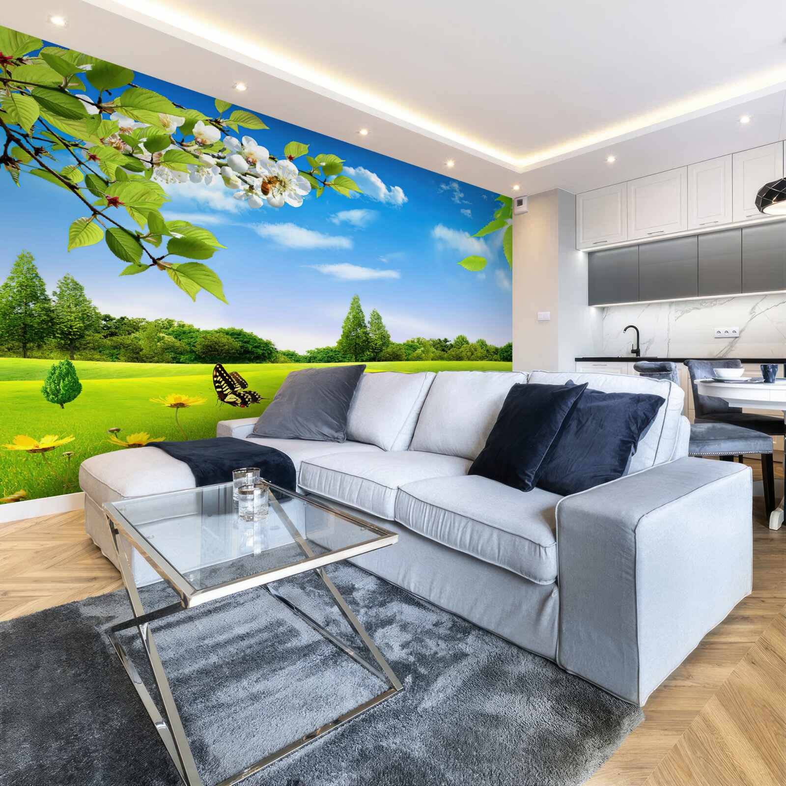 Fototapeta zelený trávnik a motýľ