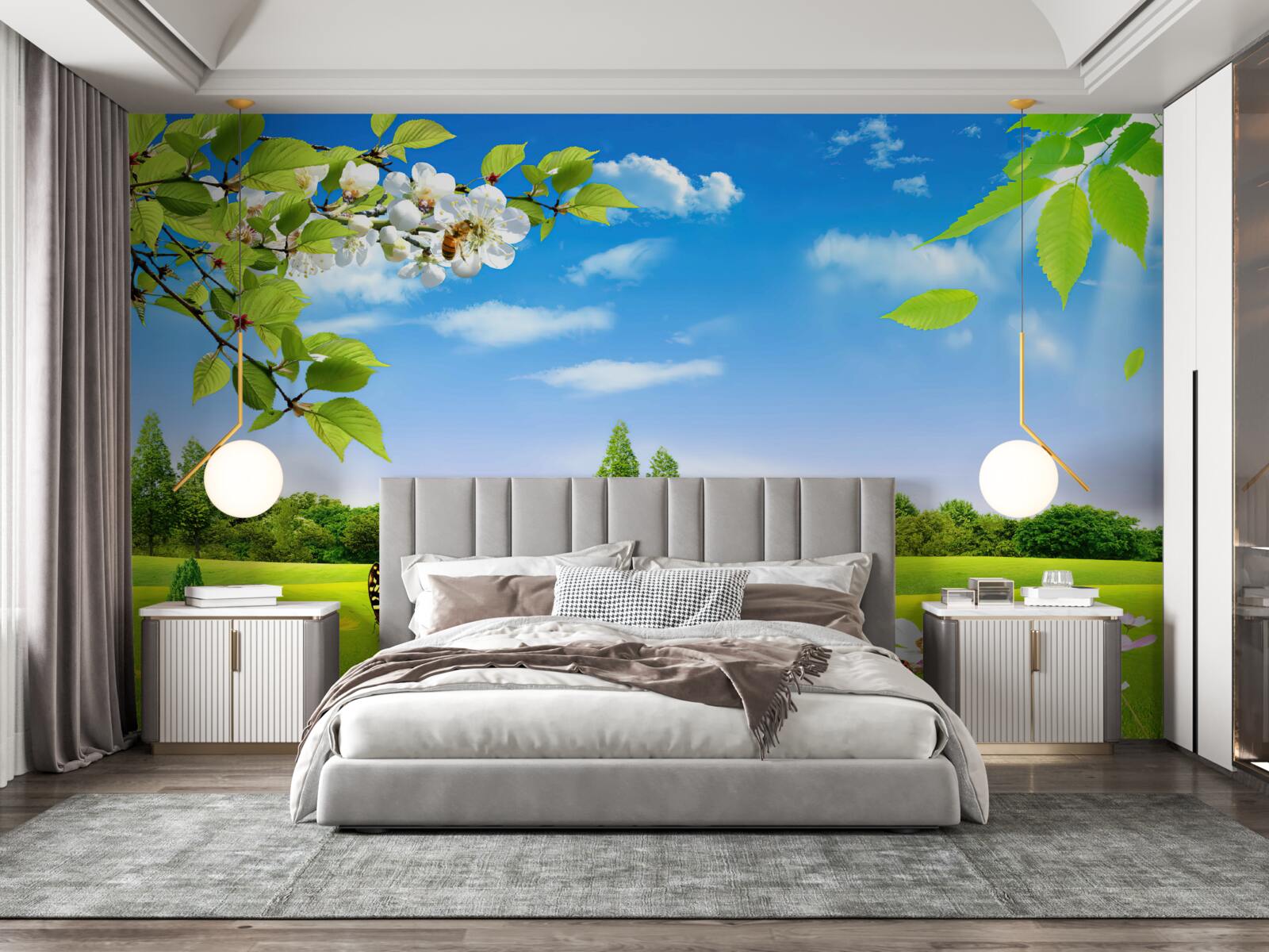 Fototapeta zelený trávnik a motýľ