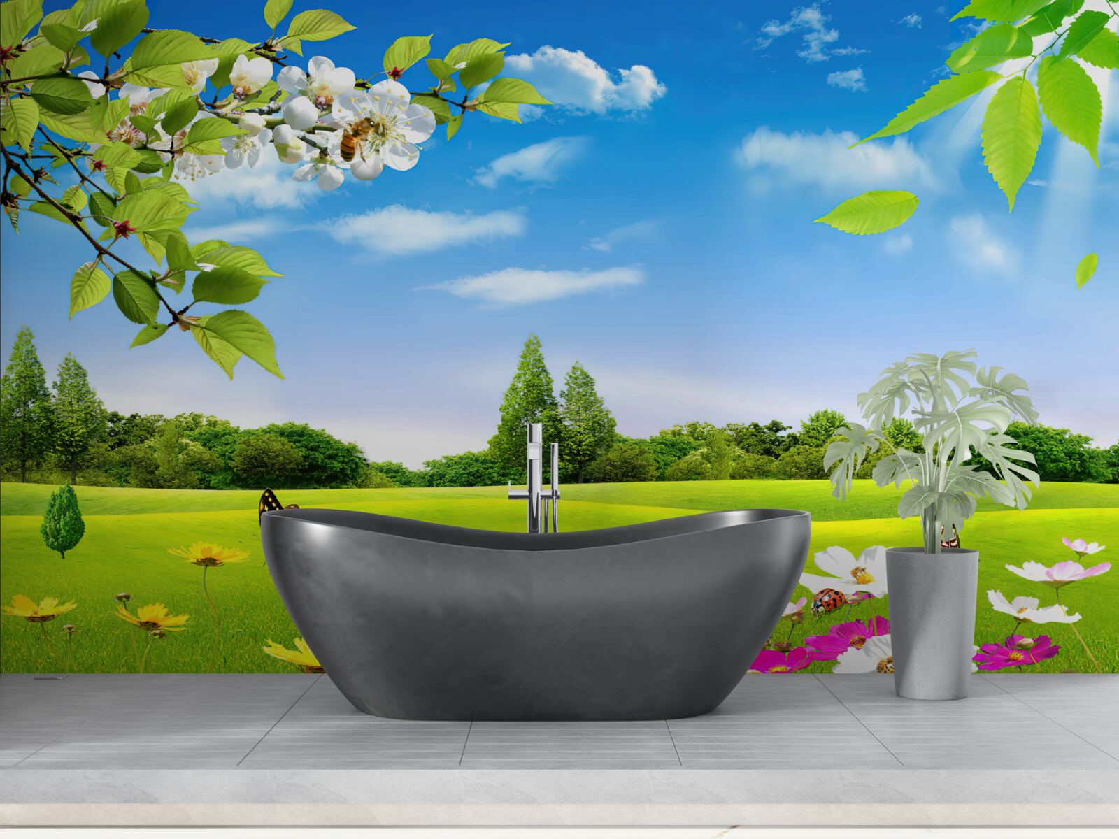 Fototapeta zelený trávnik a motýľ