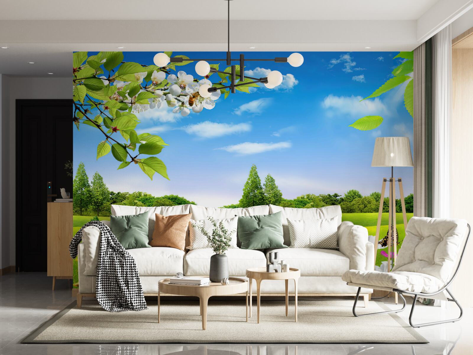 Fototapeta zelený trávnik a motýľ