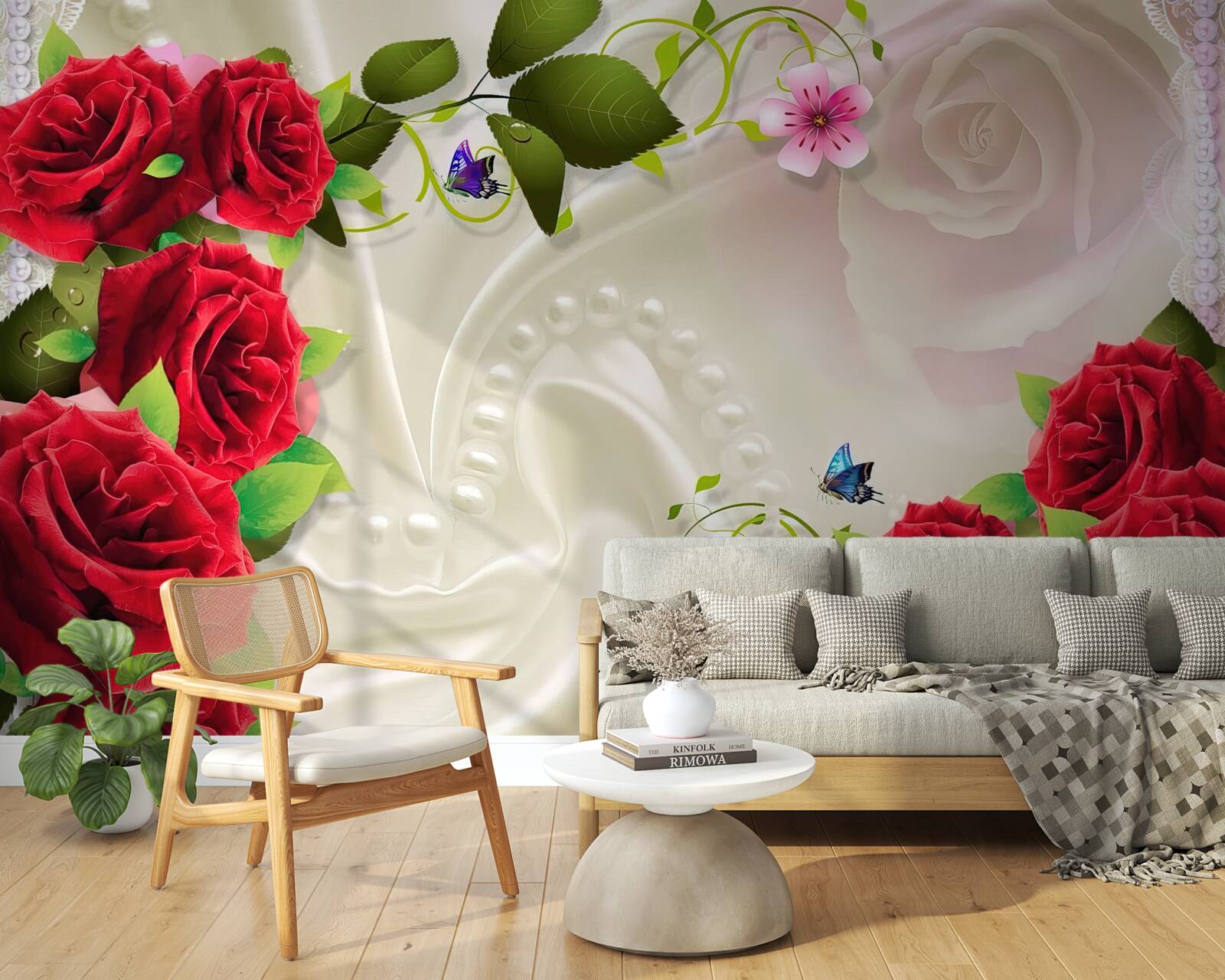 Fototapeta šarlátové ruže na snehobielej saténovej látke