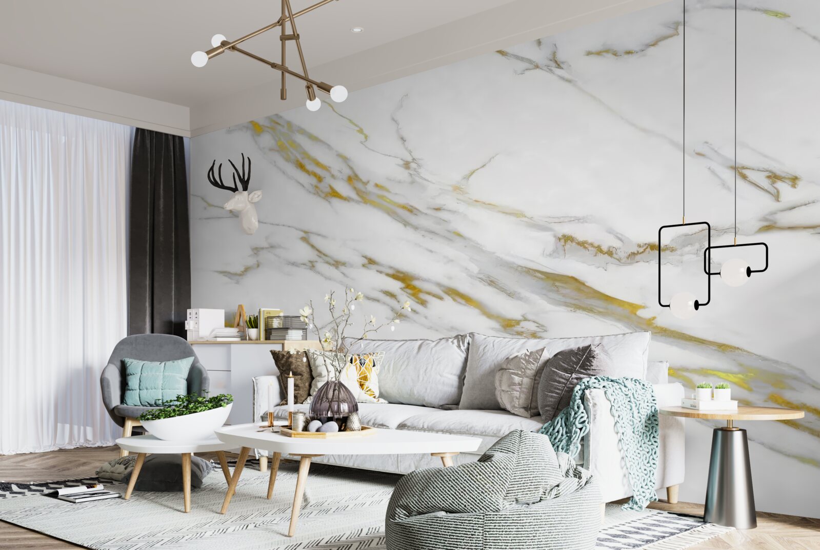 Fototapeta biele pozadie so zlatými čiarami